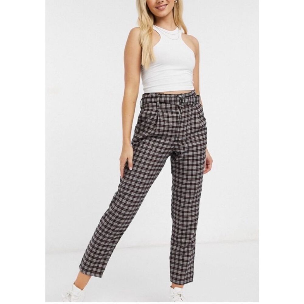 ✨Hollister High Rise Tapered Paperbag Plaid Sz Small Pants - Brown✨